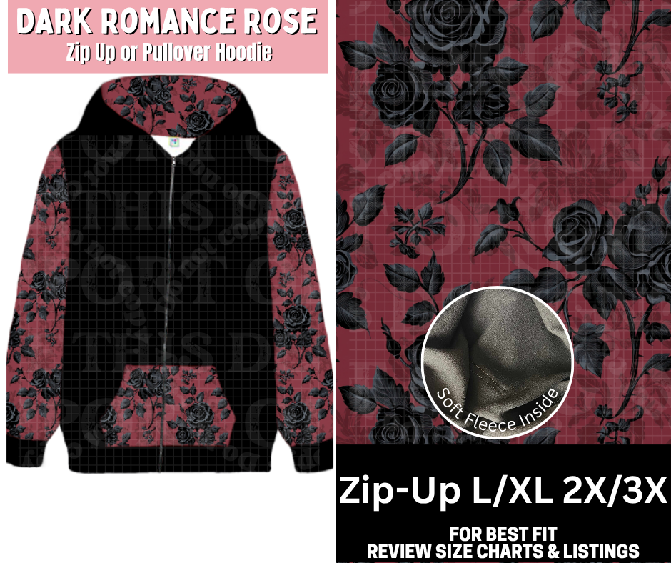 Dark Romance Rose Zip-Up Hoodie