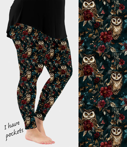 RTS - Dark Owl Blooms Leggings w/ Pockets