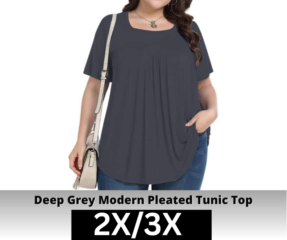 Deep Grey Pleated Tunic Top