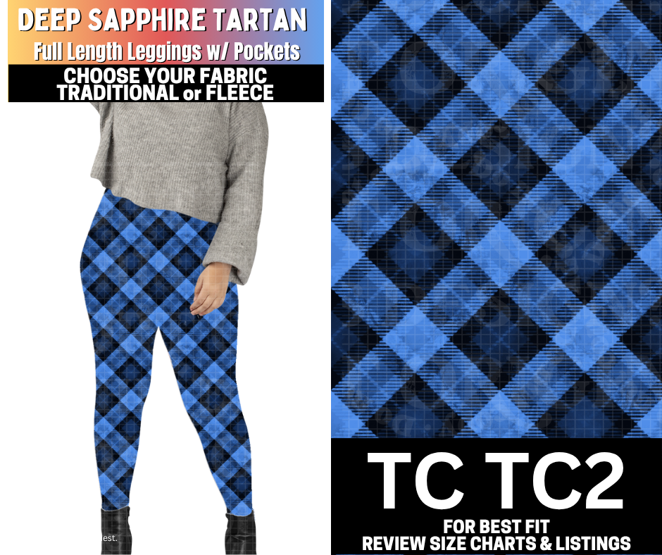 Deep Sapphire Tartan Leggings Choose Fleece or Traditional