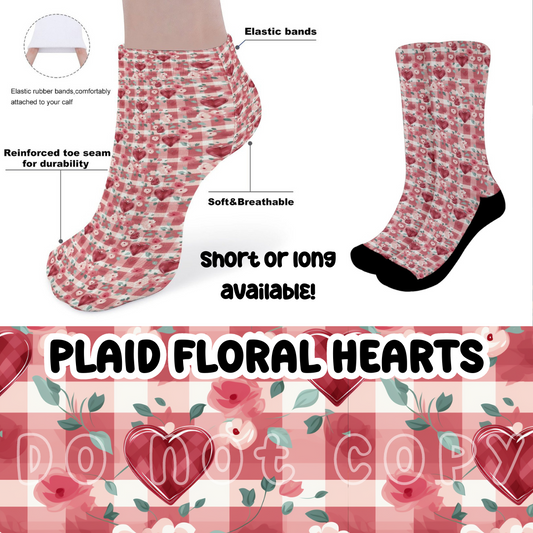 PLAID FLORAL HEARTS - CUSTOM PRINTED SOCKS ROUND 2