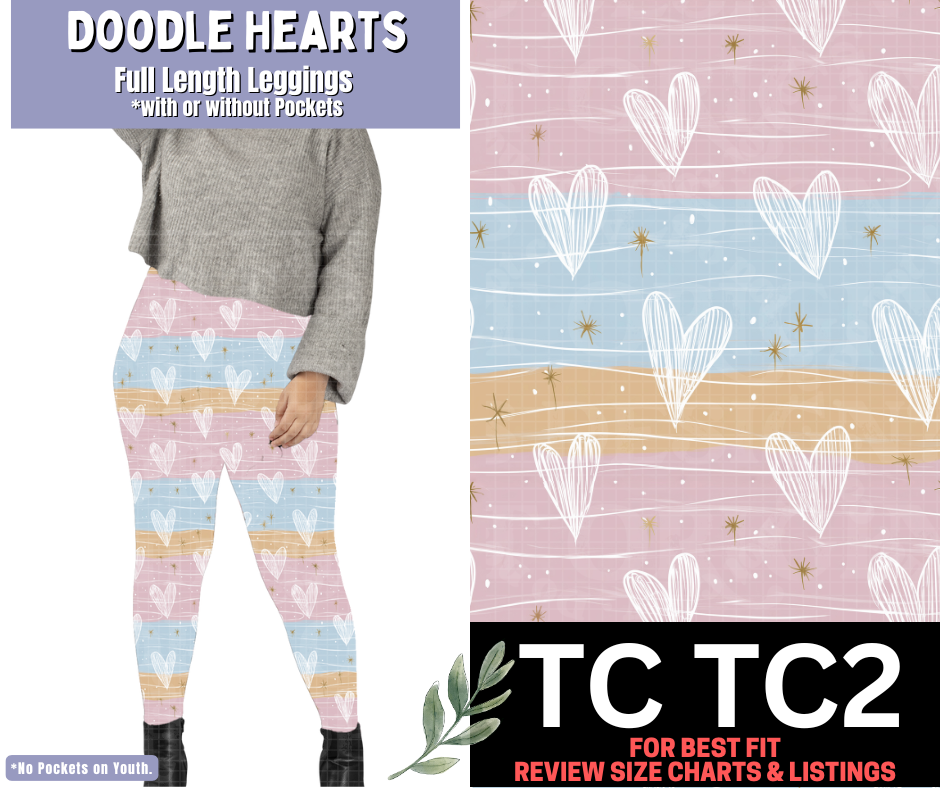 Doodle Hearts Full Length Leggings w/ Pockets
