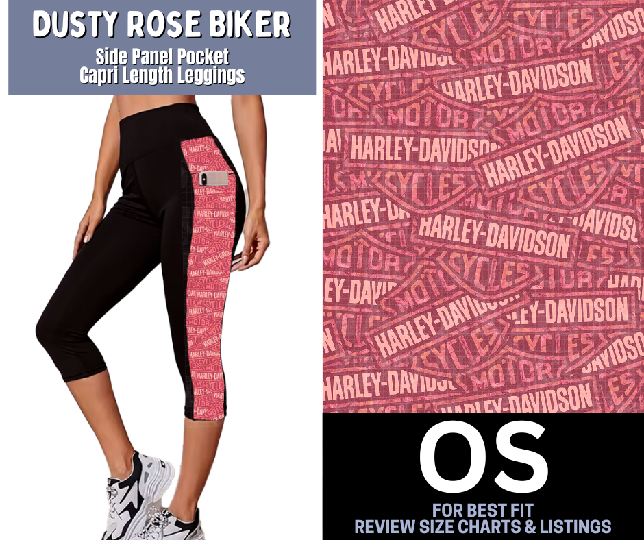 Dusty Rose Biker Side Panel Pocket Capri Length Leggings