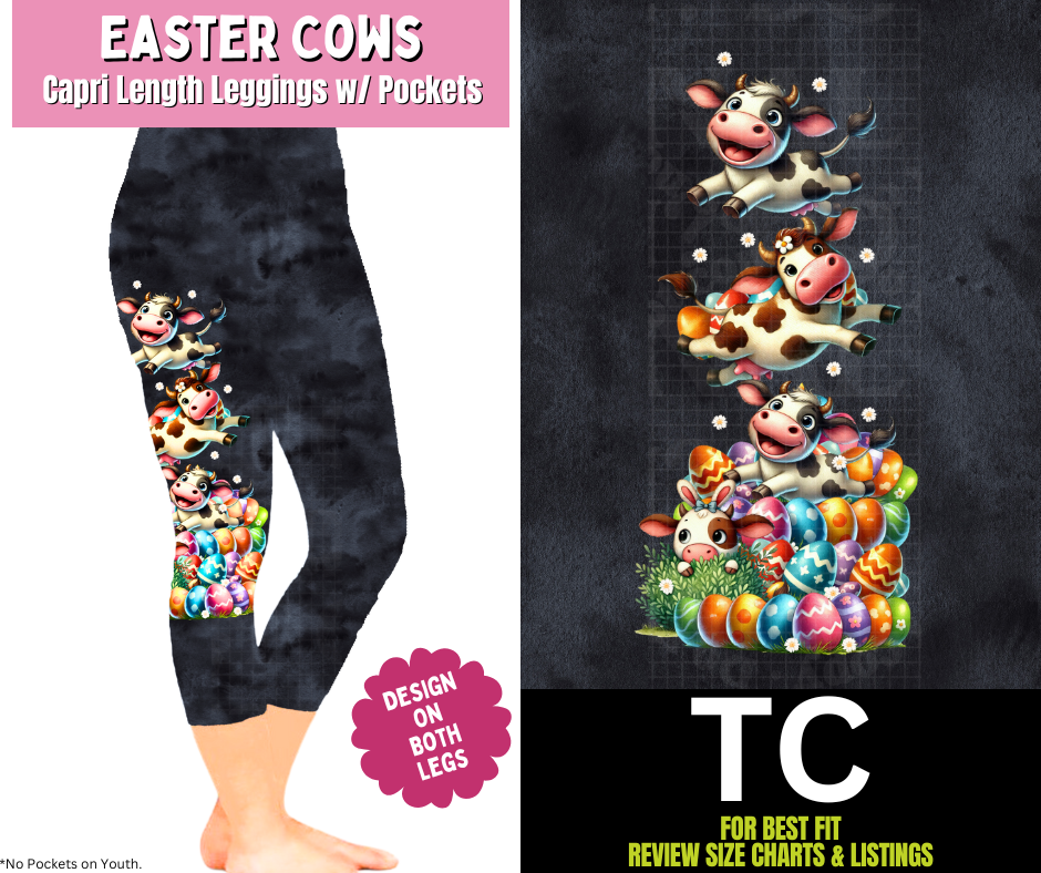 Easter Cows Capri Leggings w/ Side Leg Designs