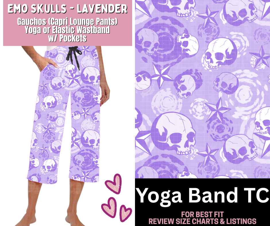 Emo Skulls - Lavender Capri Gauchos