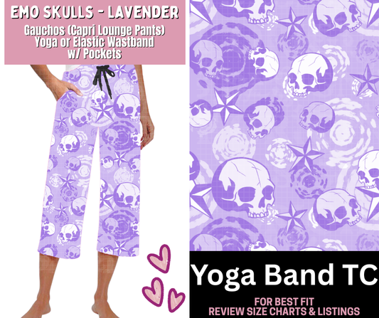Emo Skulls - Lavender Capri Gauchos