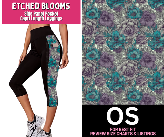 Etched Blooms Side Panel Pocket Capri Length Leggings