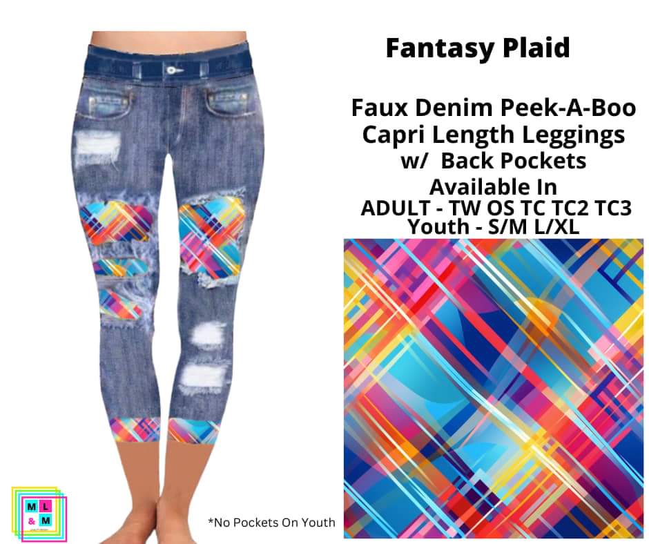 Fantasy Plaid Faux Denim Capris