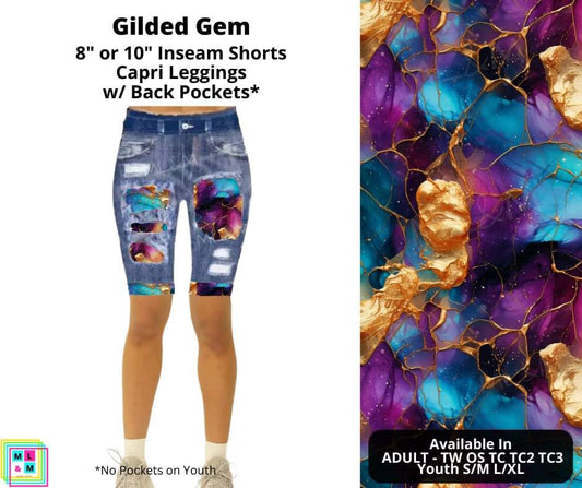 Gilded Gem Faux Denim Shorts w/ Pockets