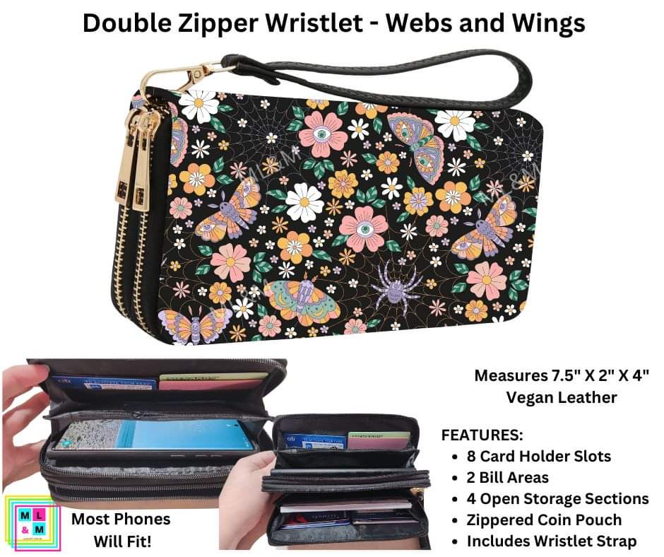 Webs & Wings Double Zipper Wristlet