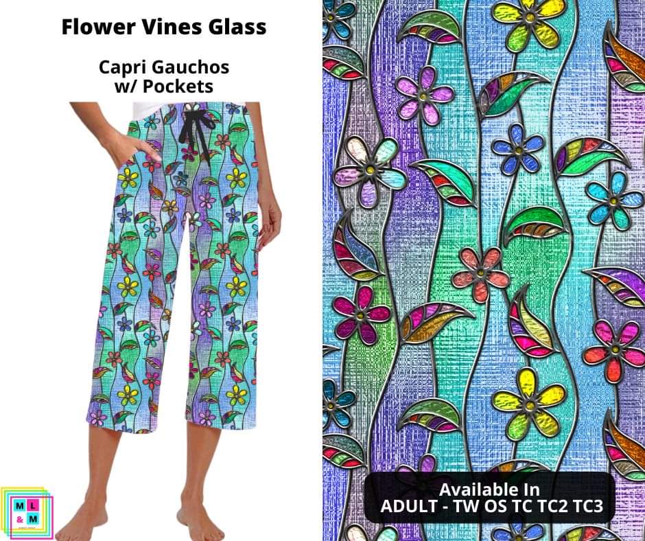 Flower Vines Glass Capri Gauchos