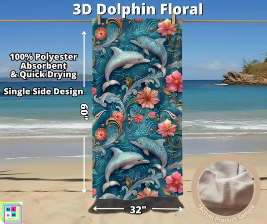 3D Dolphin Floral Towel