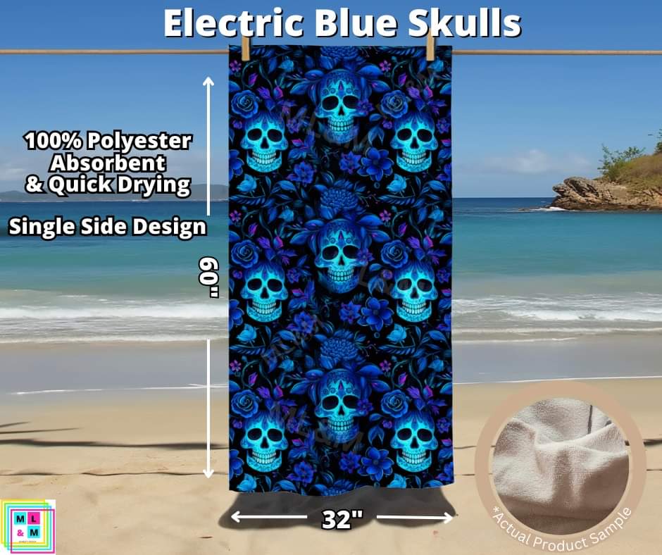 Electric Blue Skulls Towel