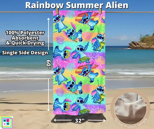 Rainbow Summer Alien Towel