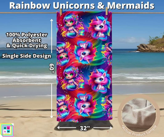 Rainbow Unicorns & Mermaids Towel