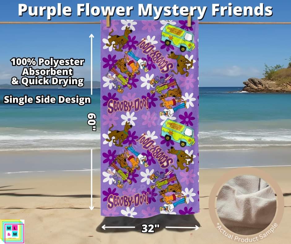 Purple Flower Mystery Friends Towel