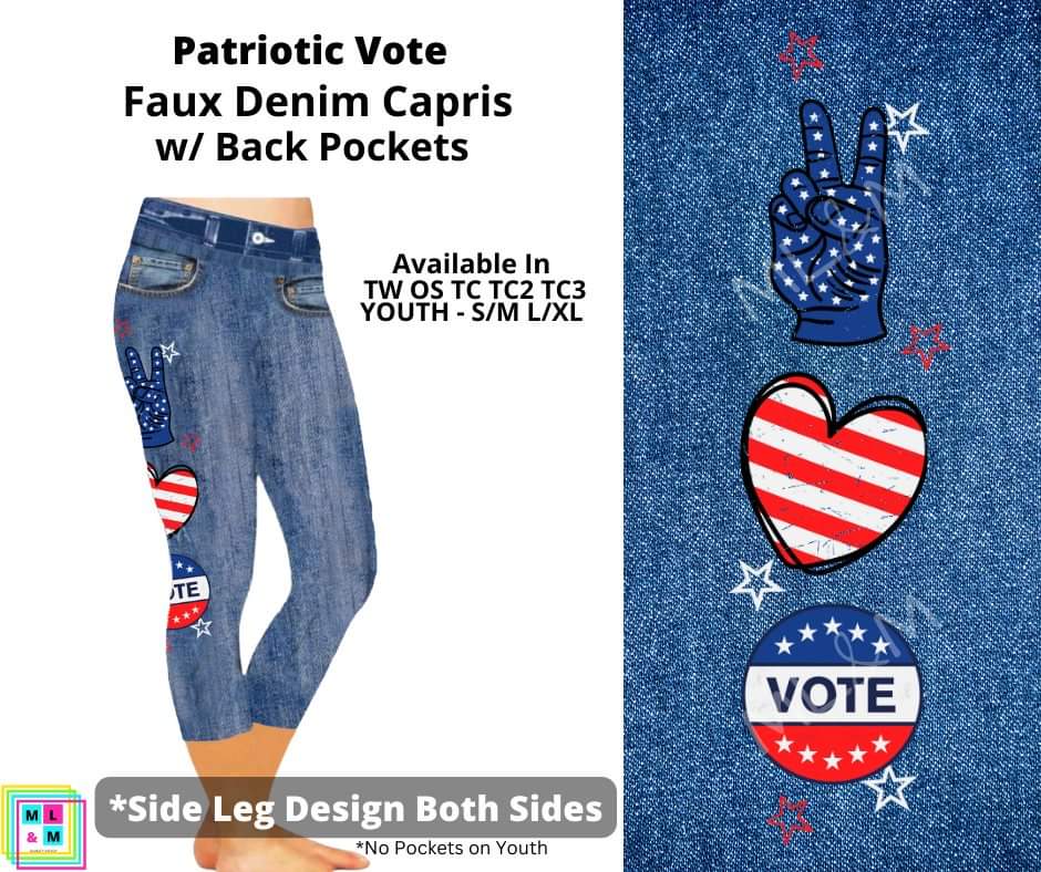 Patriotic Vote Capri Faux Denim w/ Side Leg Designs