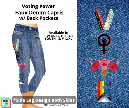 Voting Power Capri Faux Denim w/ Side Leg Designs