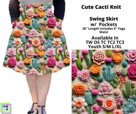 Cute Cacti Knit Swing Skirt