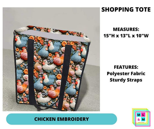 Chicken Embroidery Shopping Tote