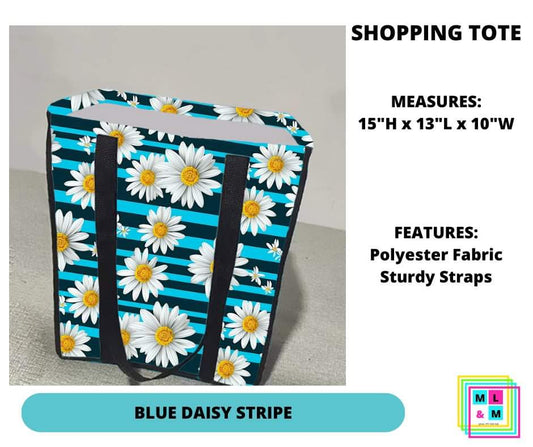 Blue Daisy Stripe Shopping Tote