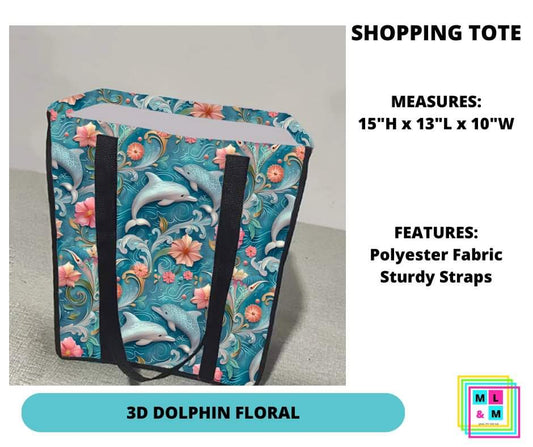 3D Dolphin Floral Shopping Tote