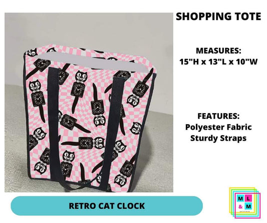 Retro Cat Clock Shopping Tote