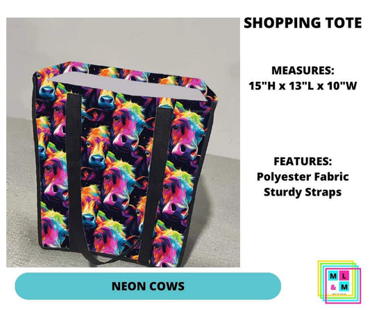 Neon Cows Shopping Tote