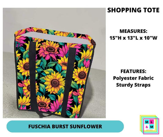 Fuchsia Burst Sunflower Shopping Tote