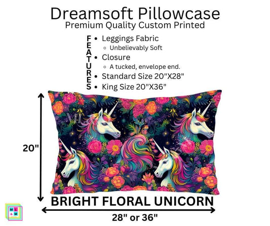 Bright Floral Unicorn Dreamsoft Pillowcase