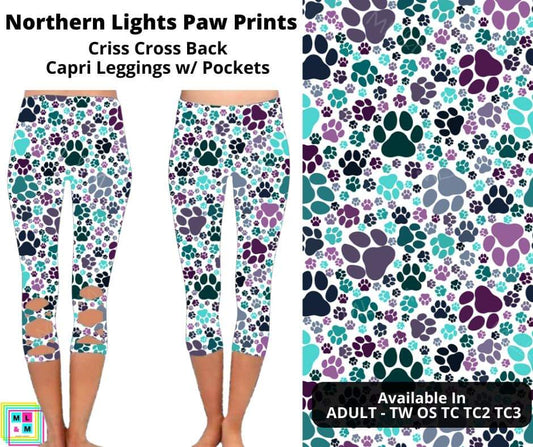 Northern Lights Paw Prints Criss Cross Capri w/ Pockets