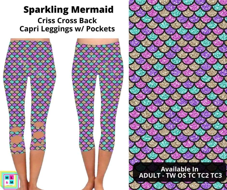 Sparkling Mermaid Criss Cross Capri w/ Pockets