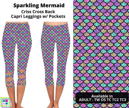 Sparkling Mermaid Criss Cross Capri w/ Pockets