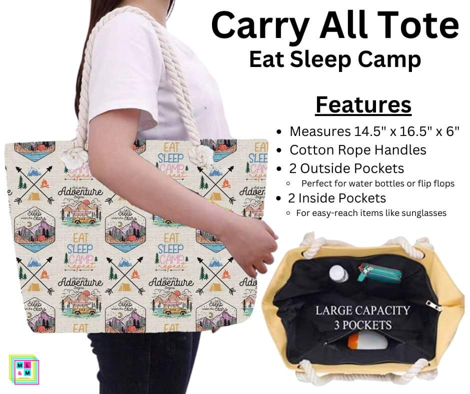 Eat Sleep Camp Carry All Tote w/ Zipper