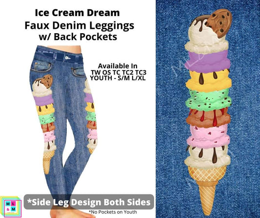 Ice Cream Dream Full Length Faux Denim w/ Side Leg Designs