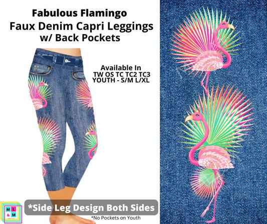Fabulous Flamingo Capri Faux Denim w/ Side Leg Designs