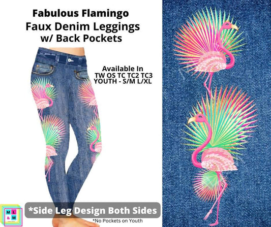 Fabulous Flamingo Full Length Faux Denim w/ Side Leg Designs