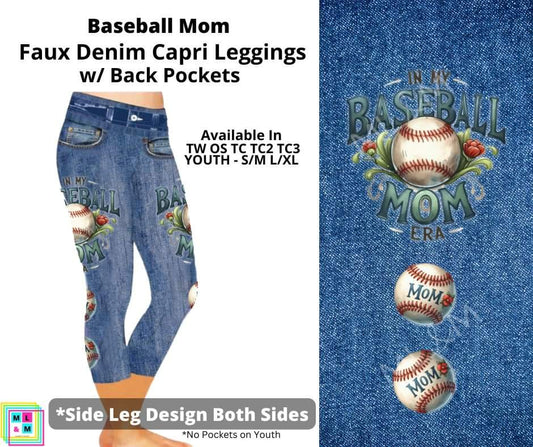 Baseball Mom Capri Faux Denim w/ Side Leg Designs