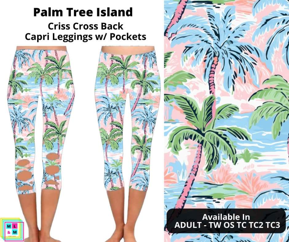 Palm Tree Island Criss Cross Capri w/ Pockets