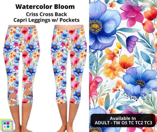 Watercolor Bloom Criss Cross Capri w/ Pockets