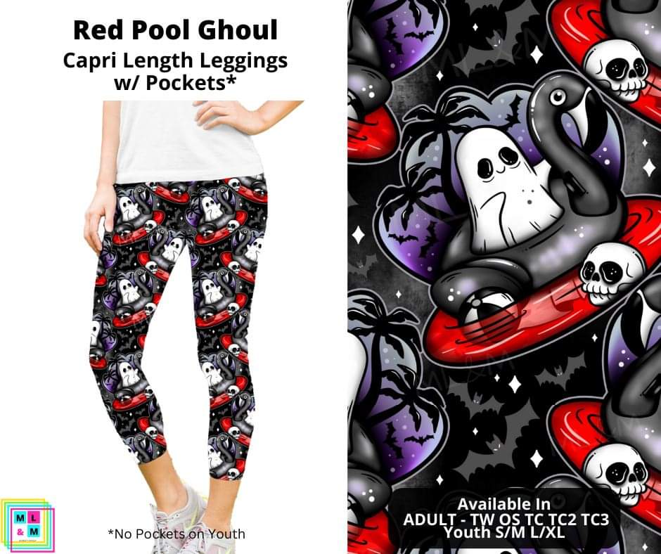 Red Pool Ghoul Capri Length Leggings w/ Pockets