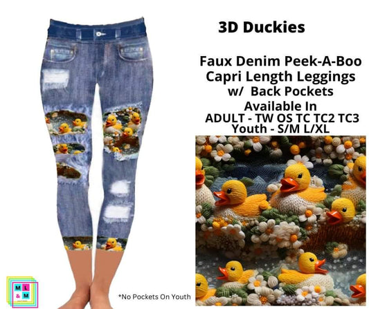 3D Duckies Faux Denim Peekaboo Capris