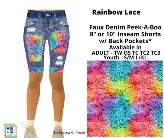 Rainbow Lace 10" Inseam Faux Denim Shorts