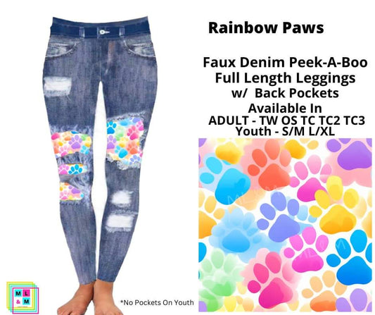 Rainbow Paws Faux Denim Full Length Peekaboo Leggings