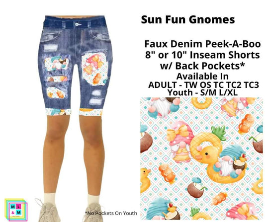 Sun Fun Gnomes 10" Inseam Faux Denim Shorts