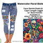 Watercolor Floral Skeleton Faux Denim Peekaboo Capris