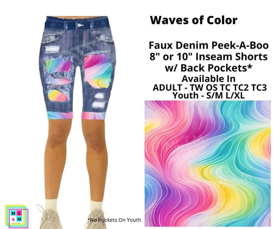 Waves of Color 10" Inseam Faux Denim Shorts