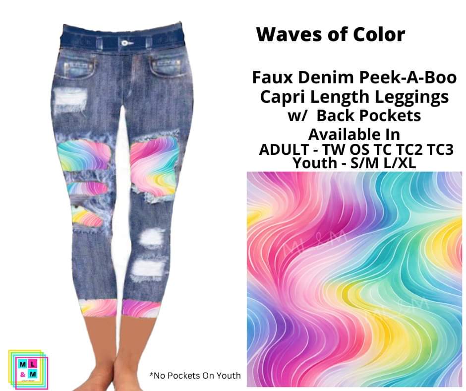 Waves of Color Faux Denim Peekaboo Capris