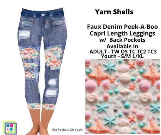 Yarn Shells Faux Denim Peekaboo Capris