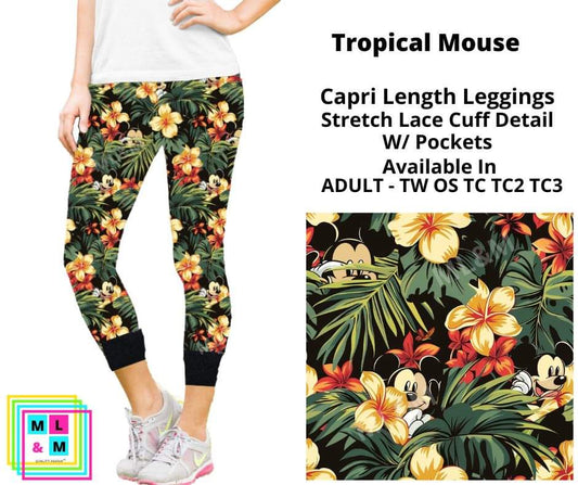 Tropical Mouse Lace Cuff Capris w/ Pockets